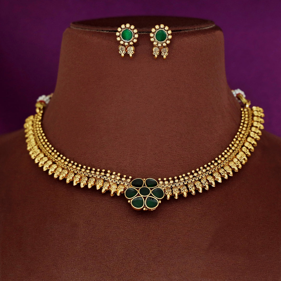 Trishana Enamel Flower Short Neckpiece With Earring