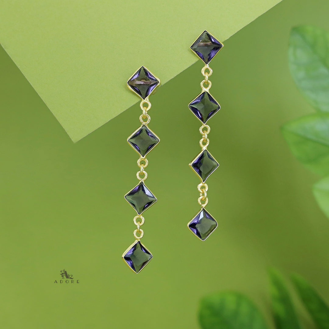 Golden Long Diamond Glossy Stone Earring