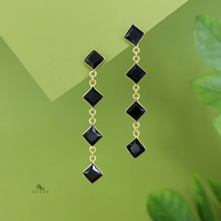 Golden Long Diamond Glossy Stone Earring