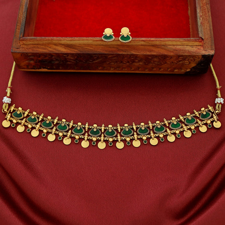 Tirtha 2 Layer Enamel Palakka Kashi Choker With Earring