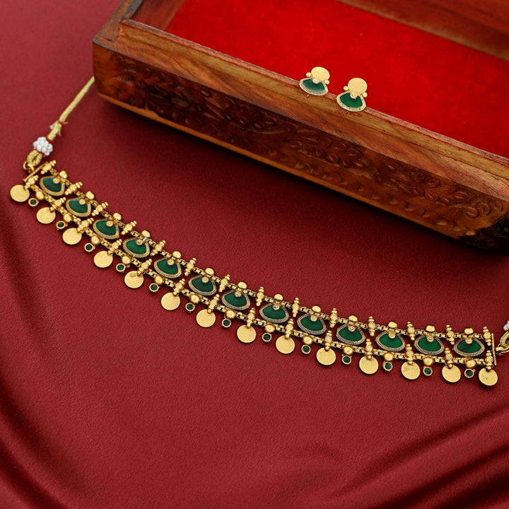 Tirtha 2 Layer Enamel Palakka Kashi Choker With Earring