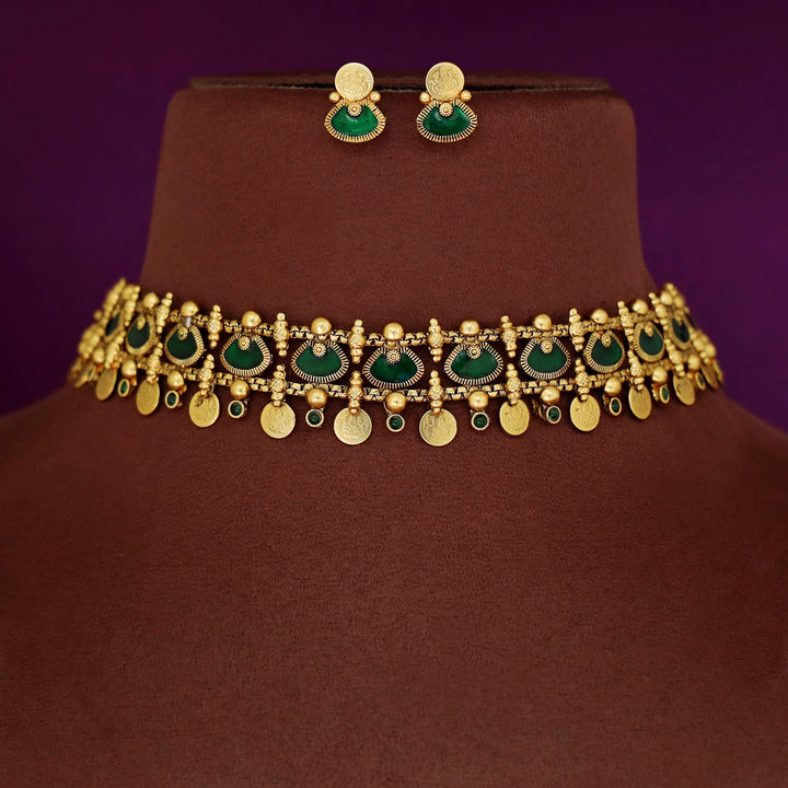Tirtha 2 Layer Enamel Palakka Kashi Choker With Earring