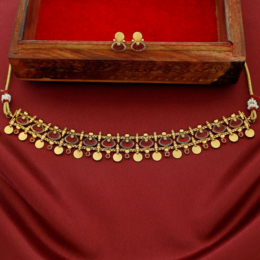 Tirtha 2 Layer Enamel Palakka Kashi Choker With Earring