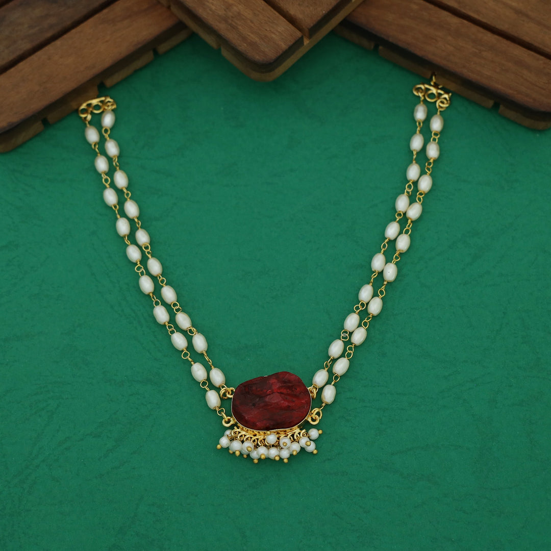 Rohi 2 Layer Cluster Pearl Dyed Stone Choker