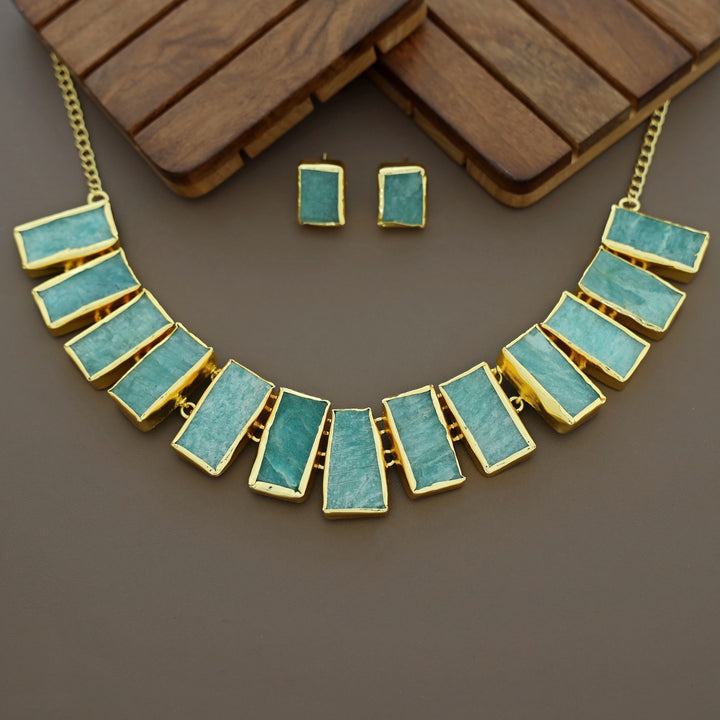 Rushika Rectangle Raw Stone Short Neckpiece With Stud