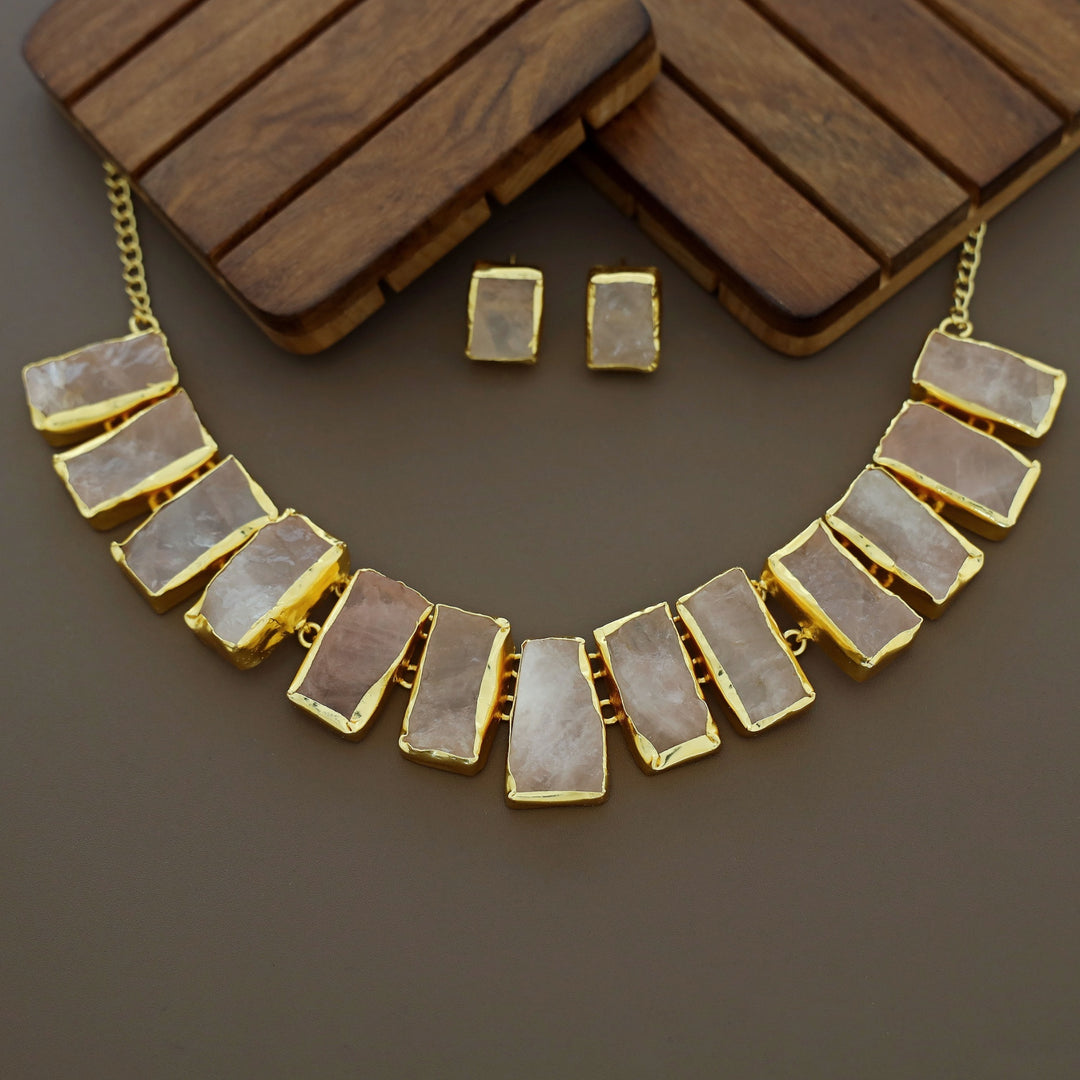 Rushika Rectangle Raw Stone Short Neckpiece With Stud