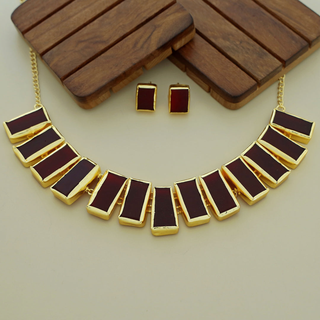 Rushika Rectangle Raw Stone Short Neckpiece With Stud