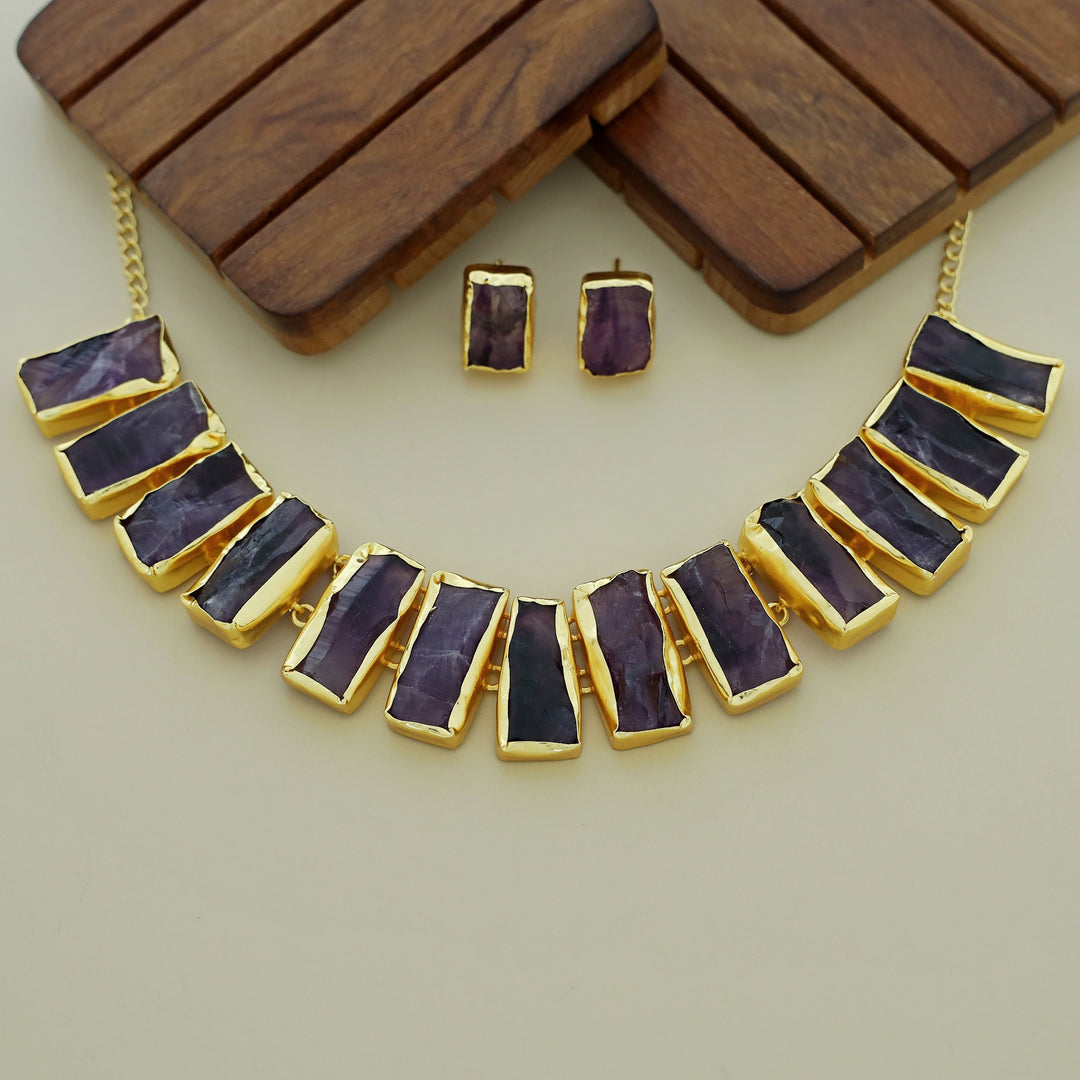 Rushika Rectangle Raw Stone Short Neckpiece With Stud