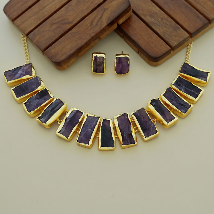 Rushika Rectangle Raw Stone Short Neckpiece With Stud