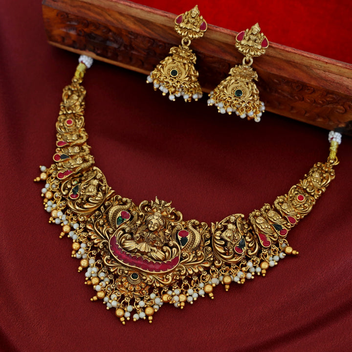 Aavanya Enamel Lakshmi Neckpiece With Earring