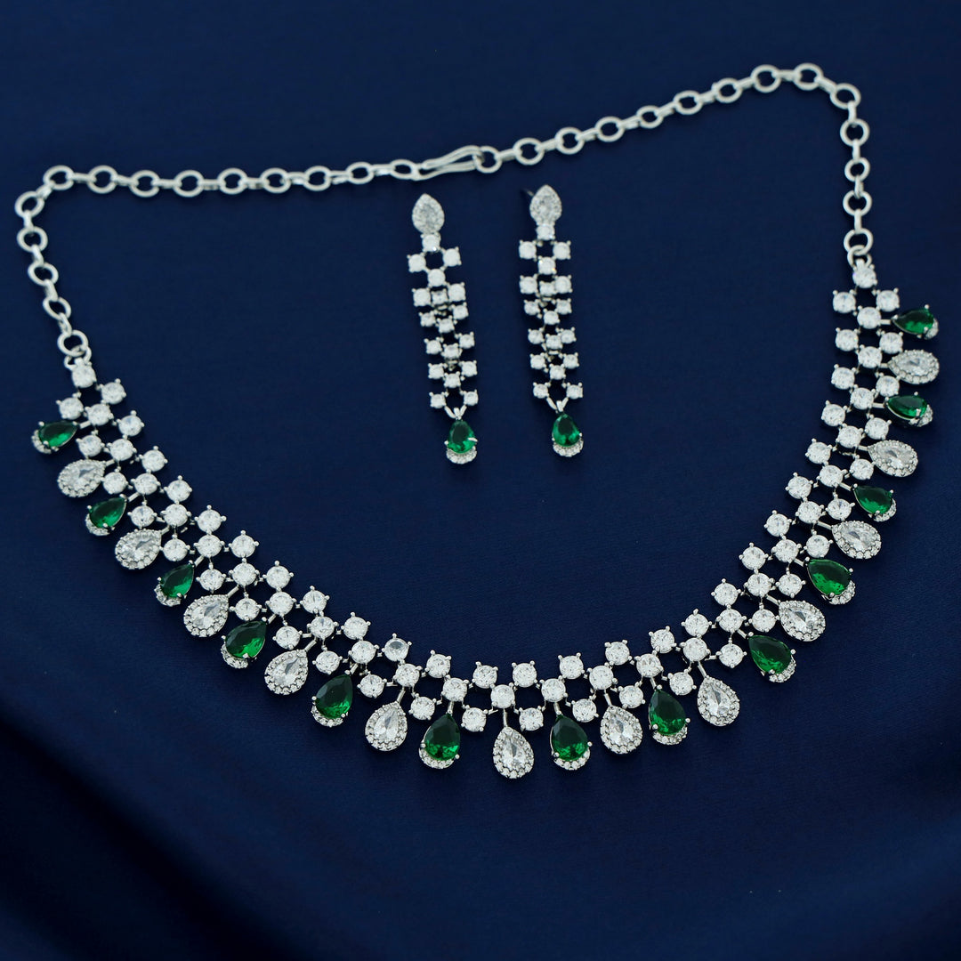 Elsie AD Stone Drop Short Neckpiece With Earring