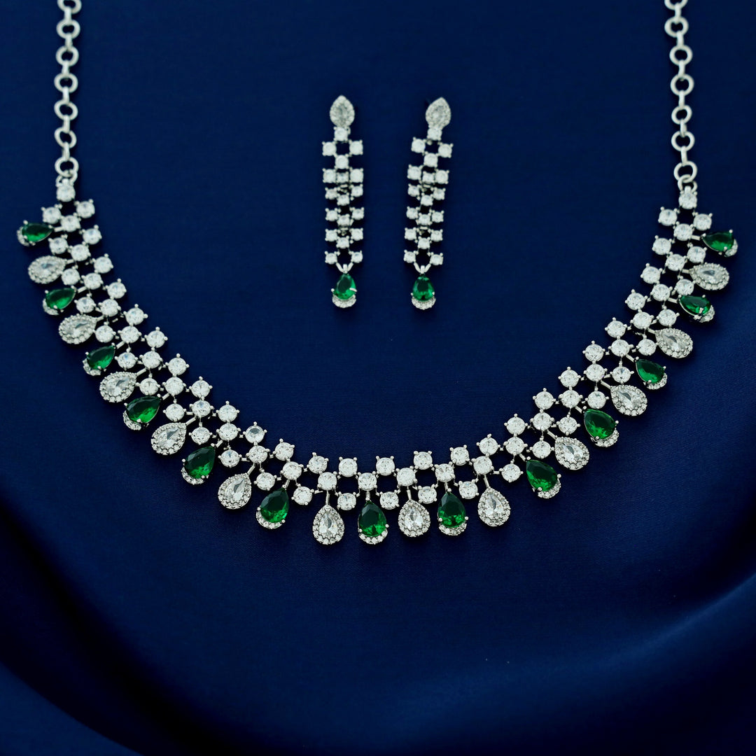 Elsie AD Stone Drop Short Neckpiece With Earring