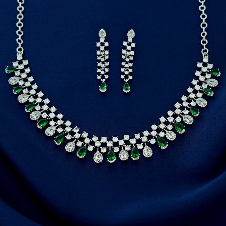 Elsie AD Stone Drop Short Neckpiece With Earring