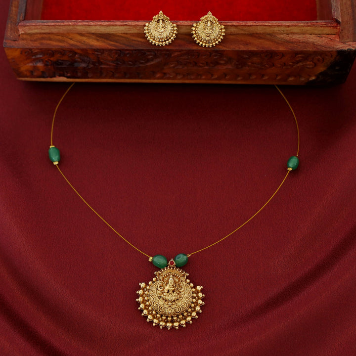 Padmalaya Lakshmi Pendant String Neckpiece With Stud