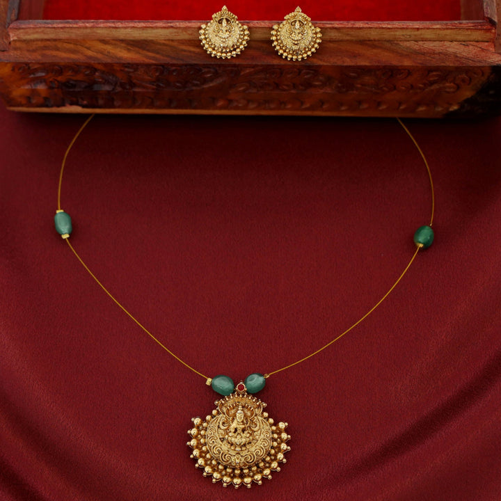 Padmalaya Lakshmi Pendant String Neckpiece With Stud