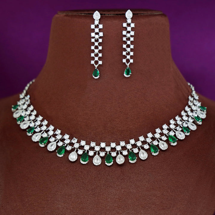 Elsie AD Stone Drop Short Neckpiece With Earring