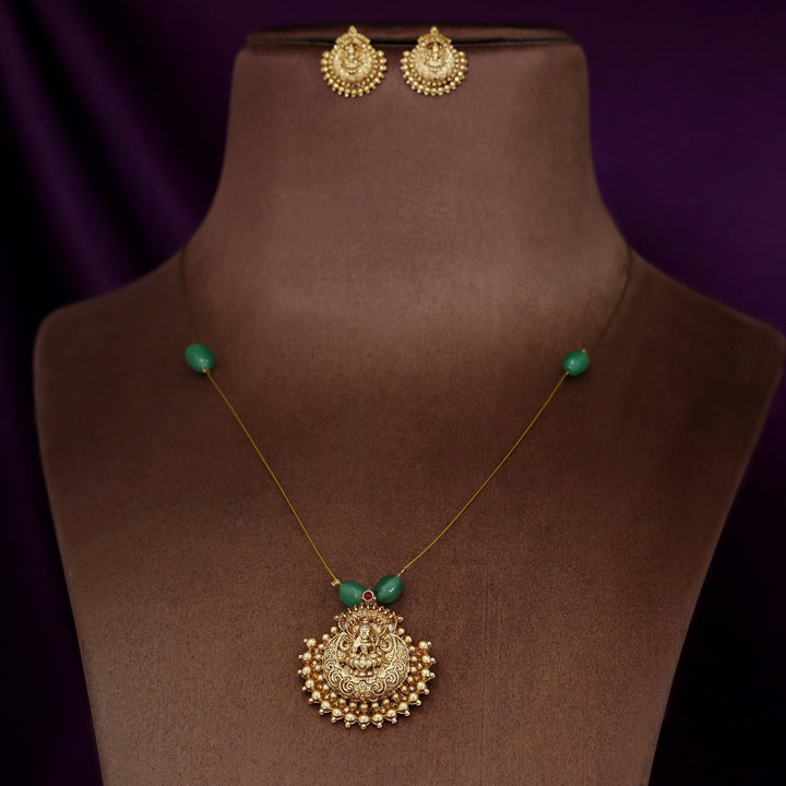 Padmalaya Lakshmi Pendant String Neckpiece With Stud