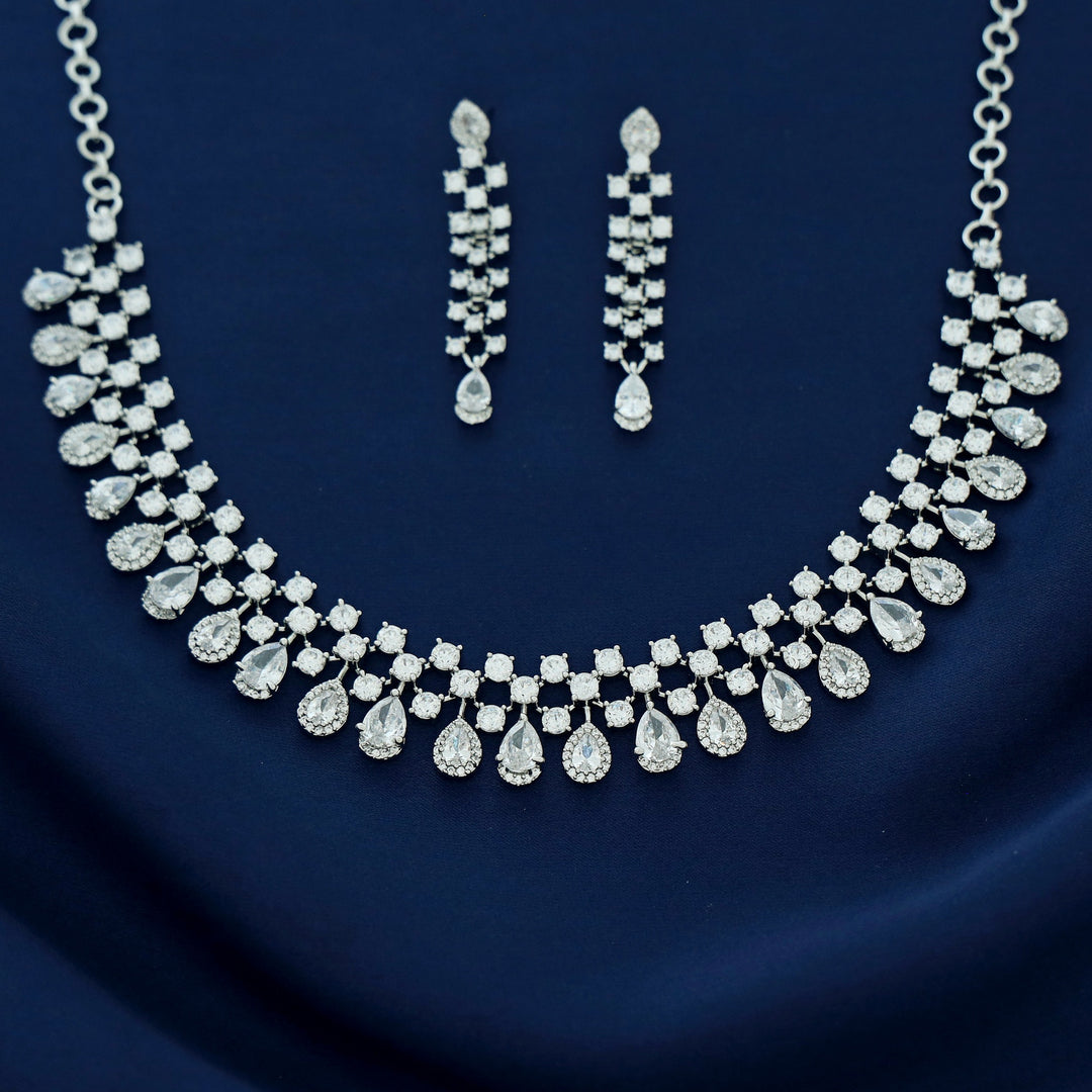 Elsie AD Stone Drop Short Neckpiece With Earring