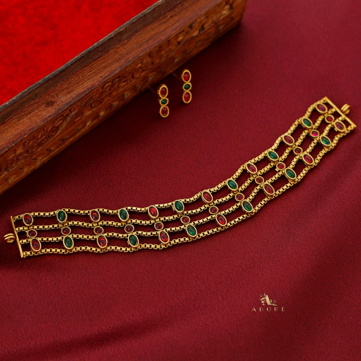 Vamika Tri Layer Kemp Stone Choker With Earring