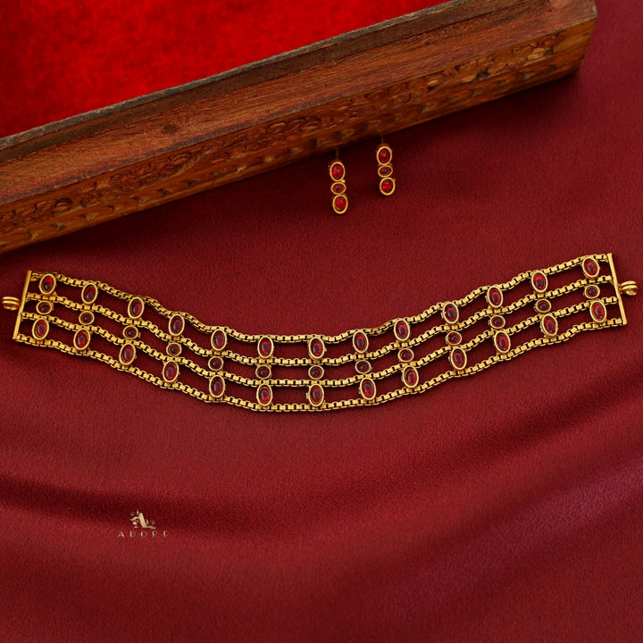 Vamika Tri Layer Kemp Stone Choker With Earring