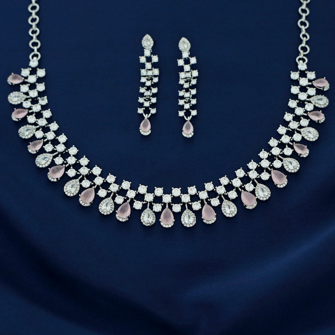 Elsie AD Stone Drop Short Neckpiece With Earring