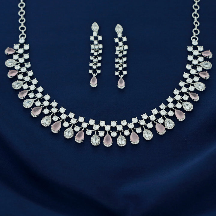 Elsie AD Stone Drop Short Neckpiece With Earring