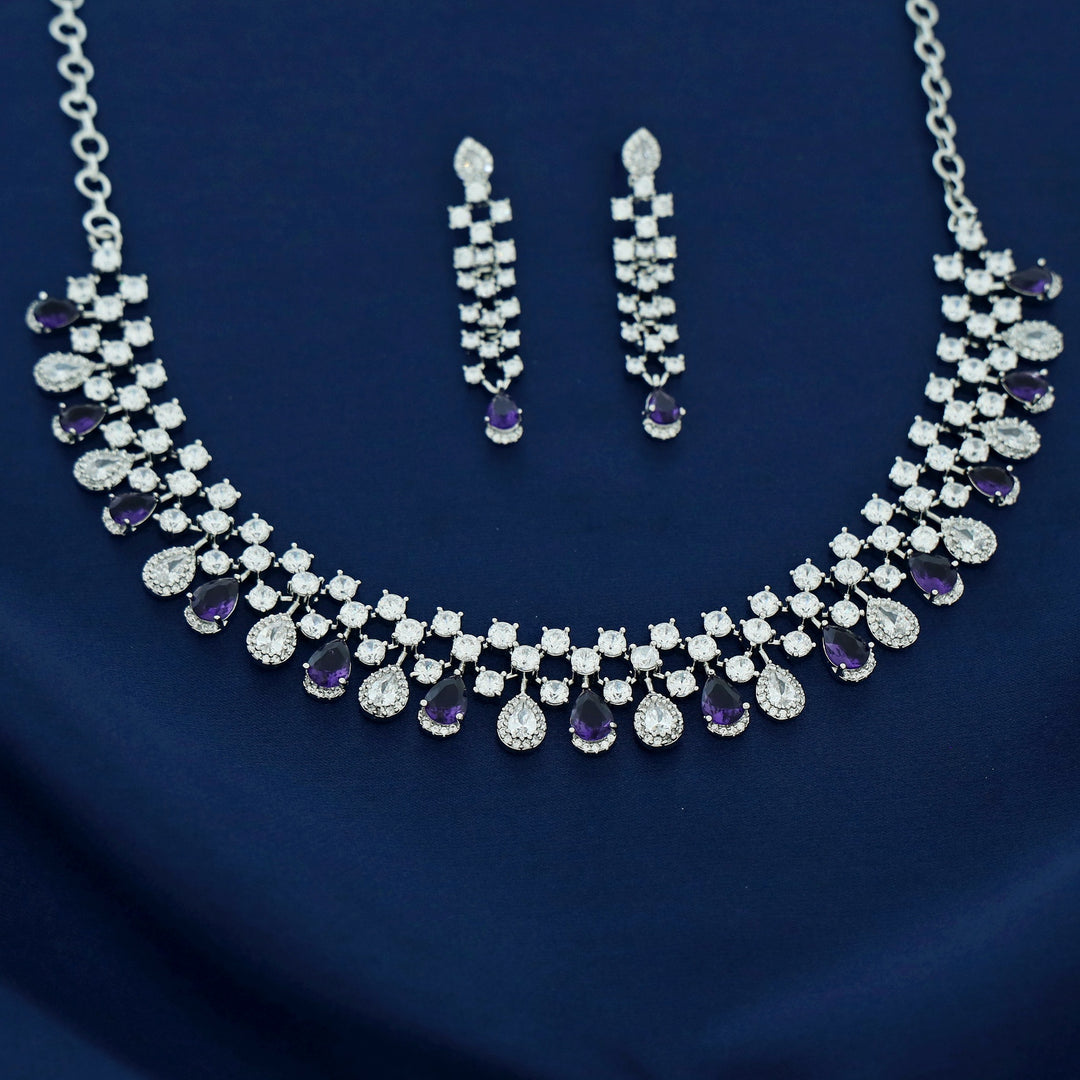 Elsie AD Stone Drop Short Neckpiece With Earring