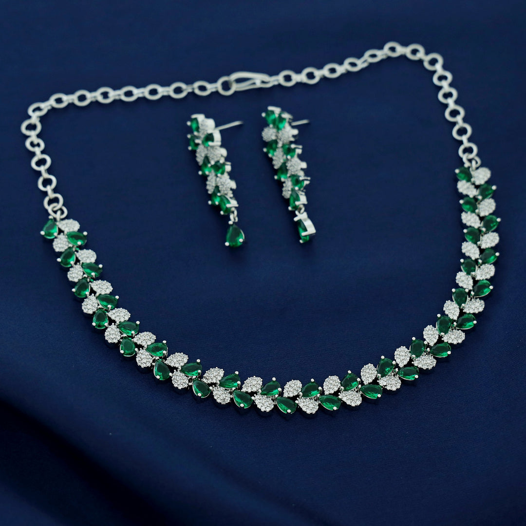 Anshya AD Stone Leafy Short Neckpiece With Earring