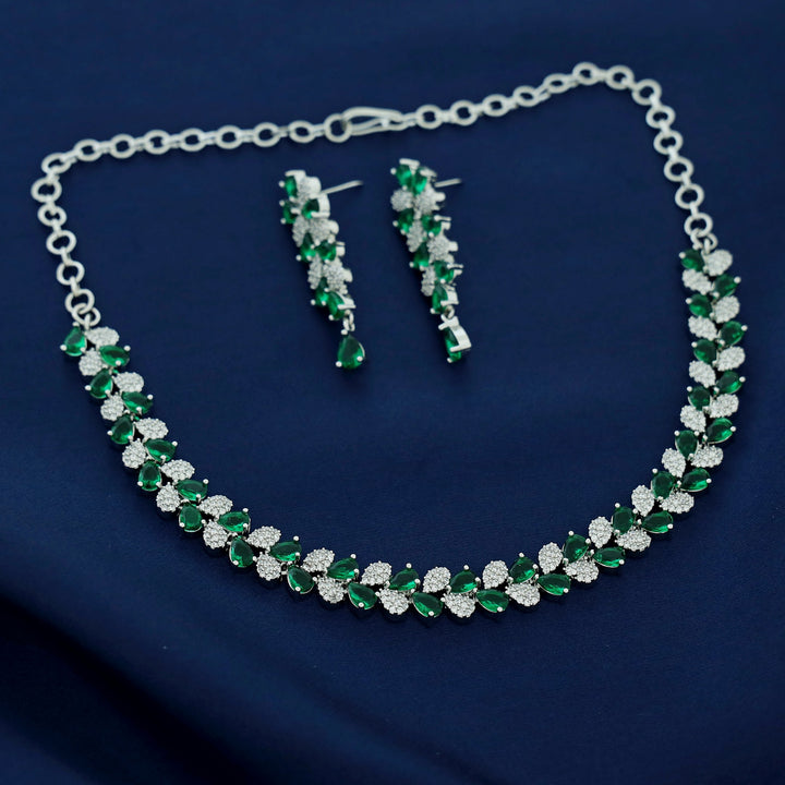 Anshya AD Stone Leafy Short Neckpiece With Earring