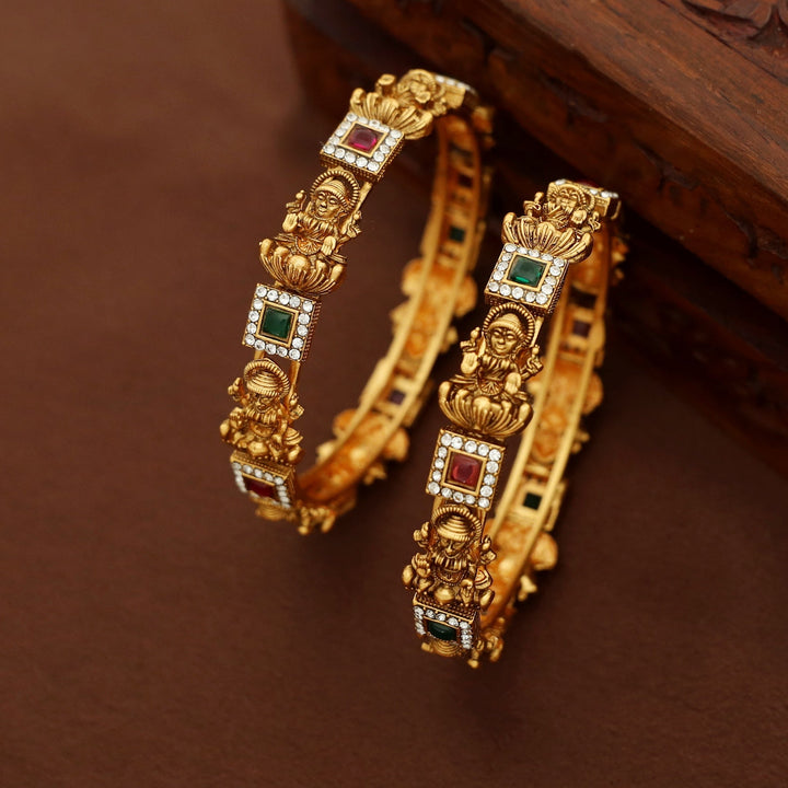 Adhishtalakshmi Square Kemp Stone Bangle (Set Of 2)