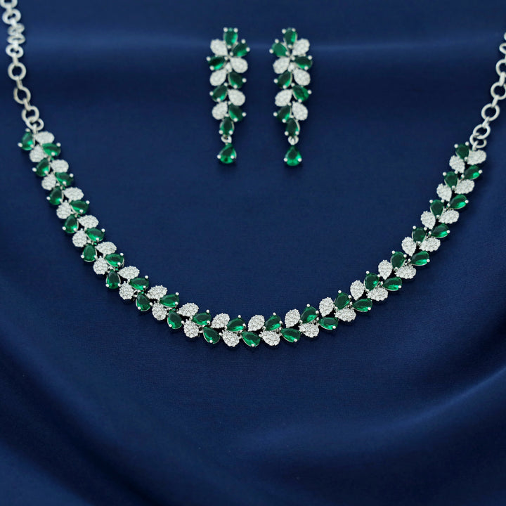 Anshya AD Stone Leafy Short Neckpiece With Earring