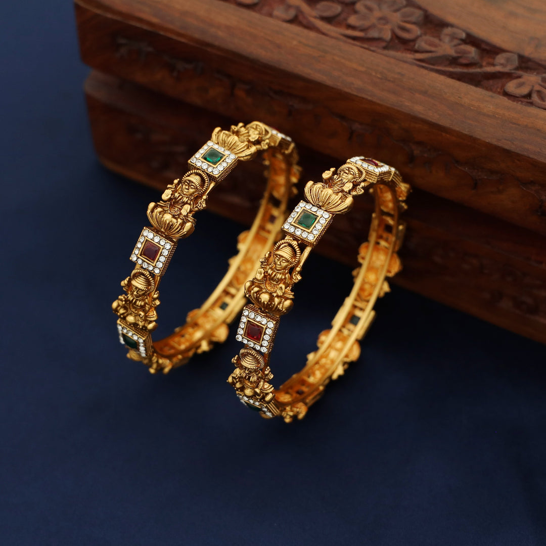 Adhishtalakshmi Square Kemp Stone Bangle (Set Of 2)