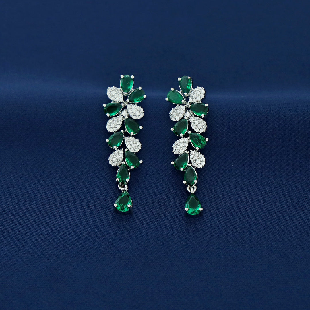 Anshya AD Stone Leafy Short Neckpiece With Earring