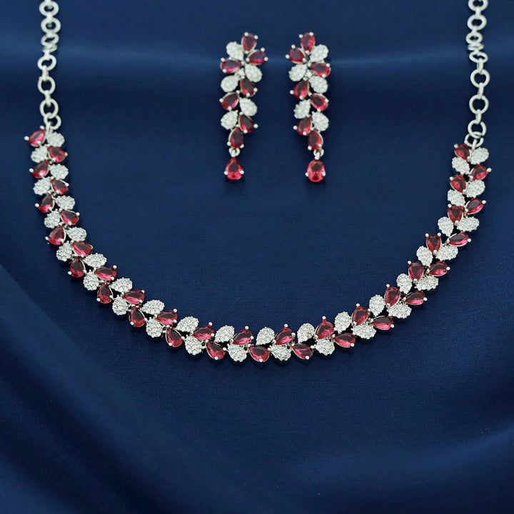 Anshya AD Stone Leafy Short Neckpiece With Earring