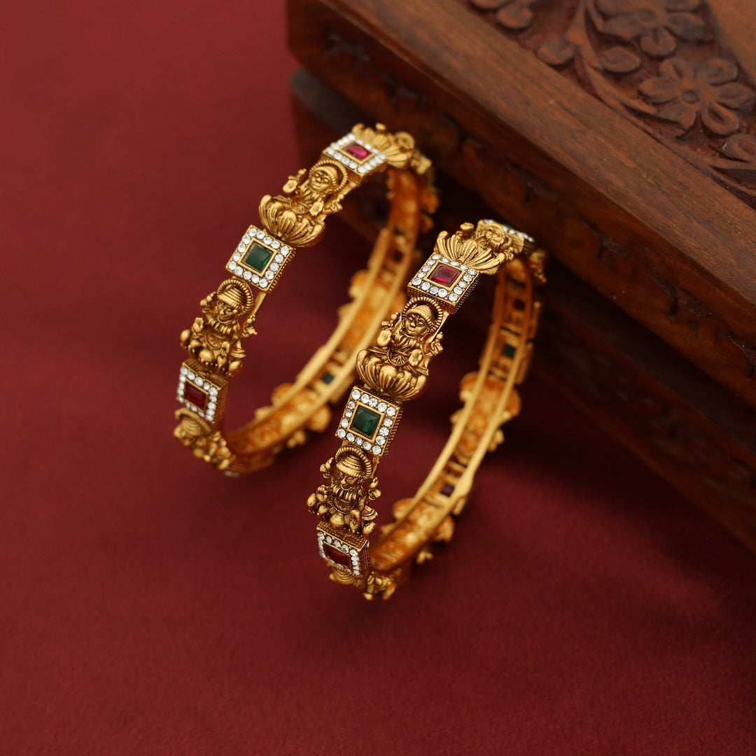 Adhishtalakshmi Square Kemp Stone Bangle (Set Of 2)