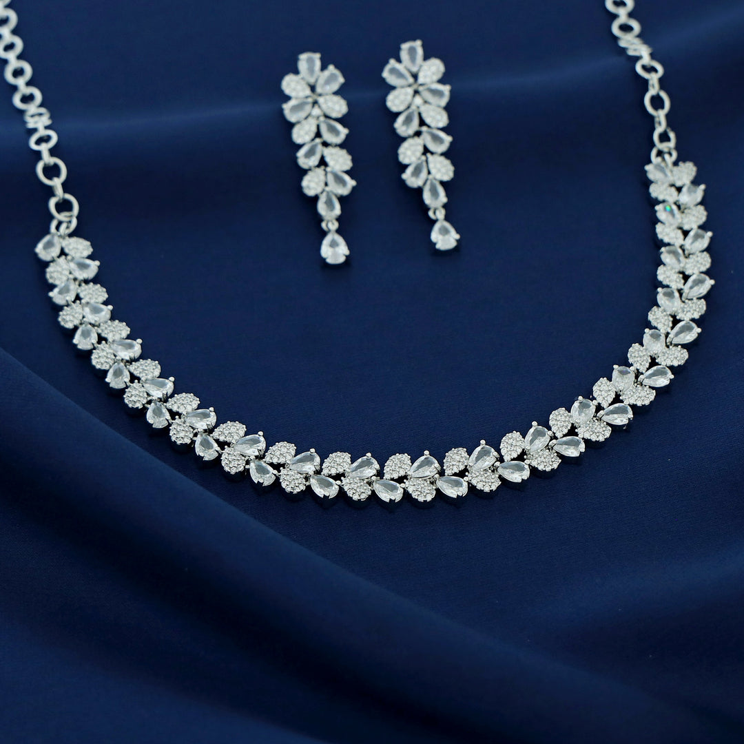 Anshya AD Stone Leafy Short Neckpiece With Earring