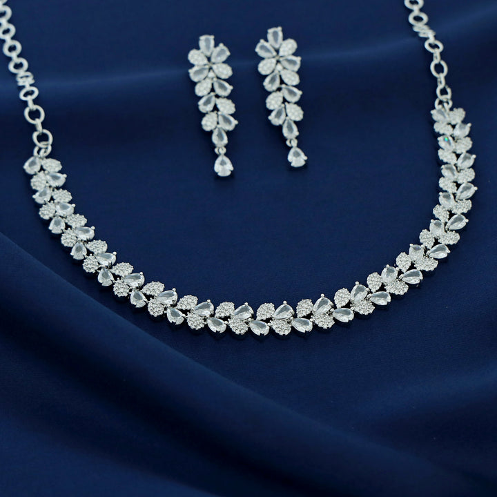 Anshya AD Stone Leafy Short Neckpiece With Earring