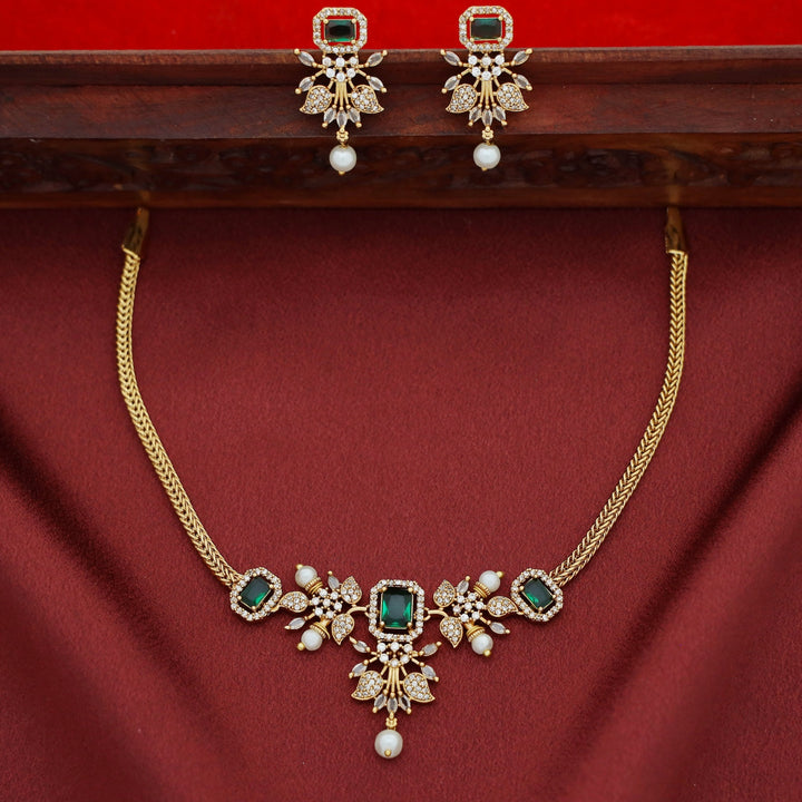 Rithanya AD Stone Pearl Short Neckpiece With Earring