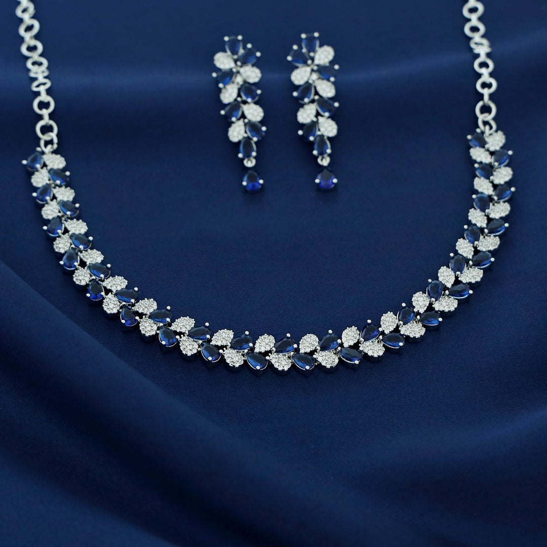 Anshya AD Stone Leafy Short Neckpiece With Earring