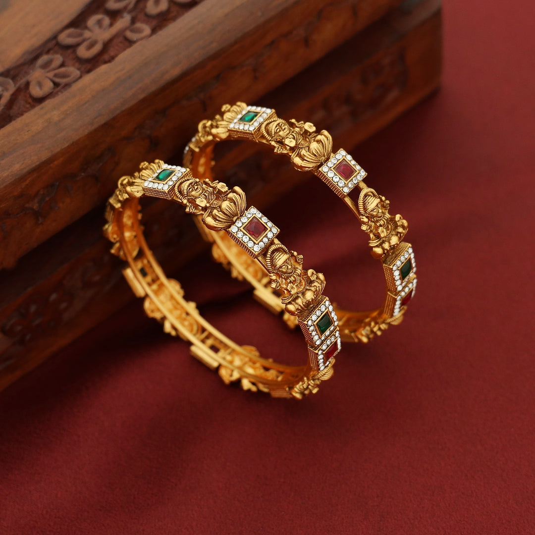 Adhishtalakshmi Square Kemp Stone Bangle (Set Of 2)