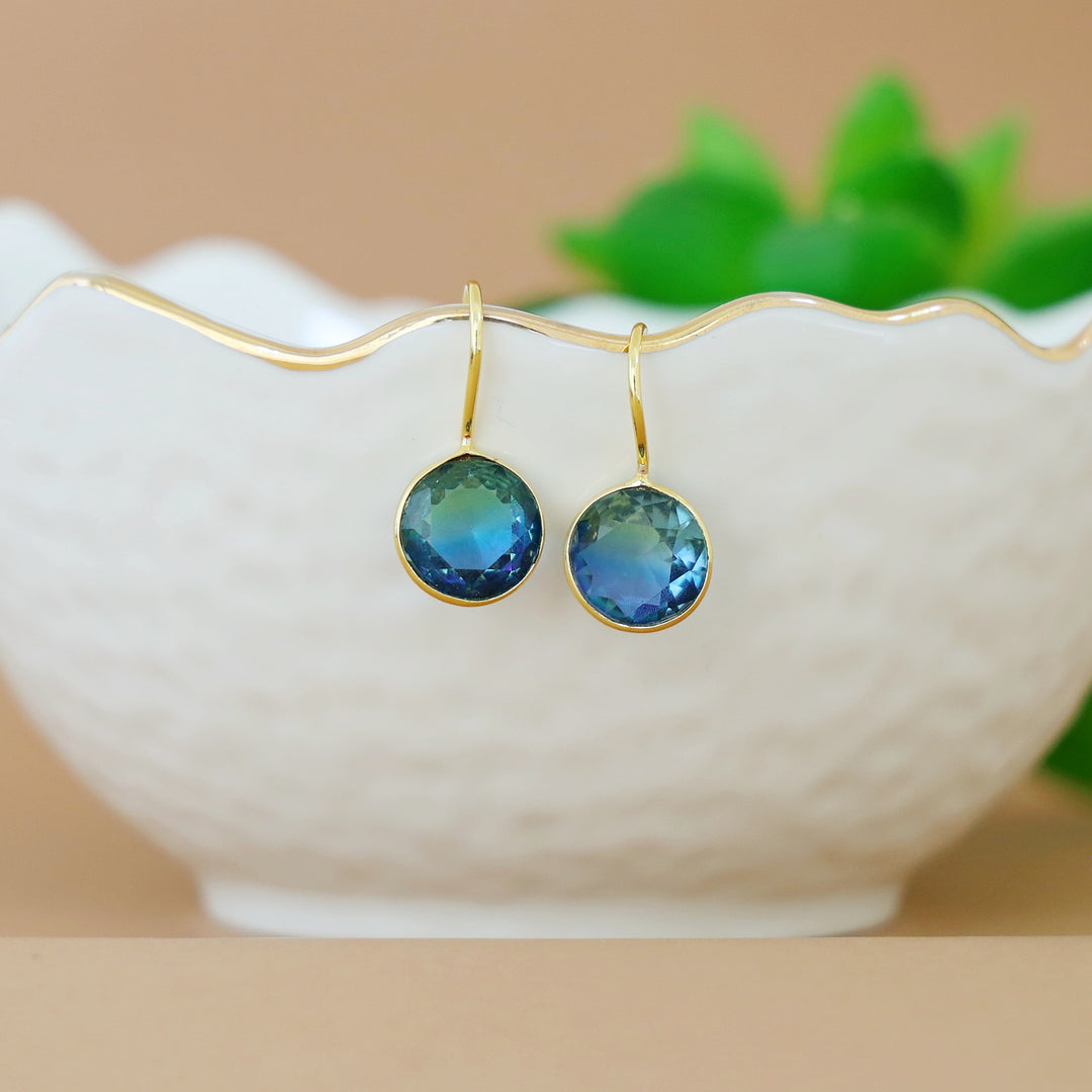 Glossy Round Drop Ametrine Stone Earring