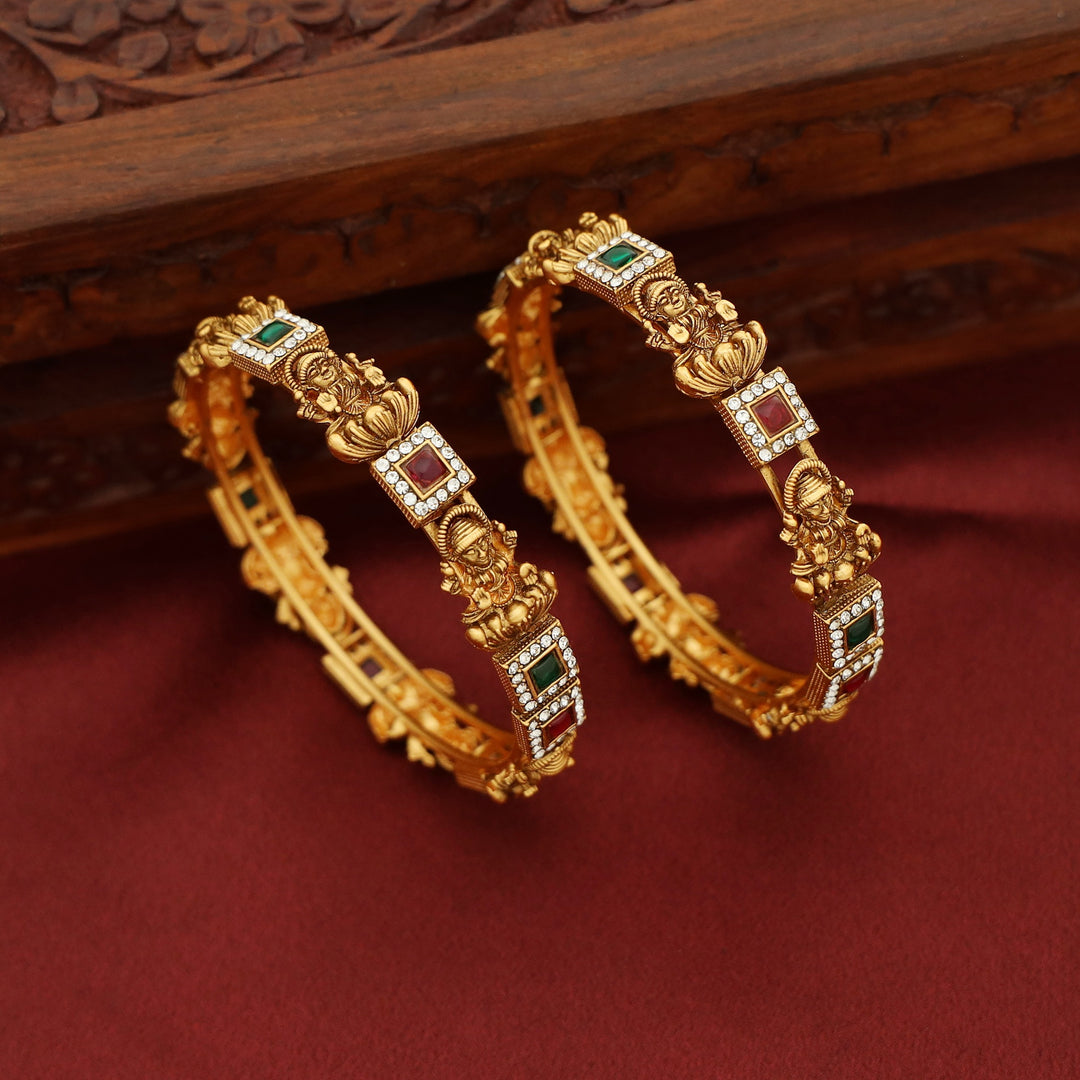 Adhishtalakshmi Square Kemp Stone Bangle (Set Of 2)