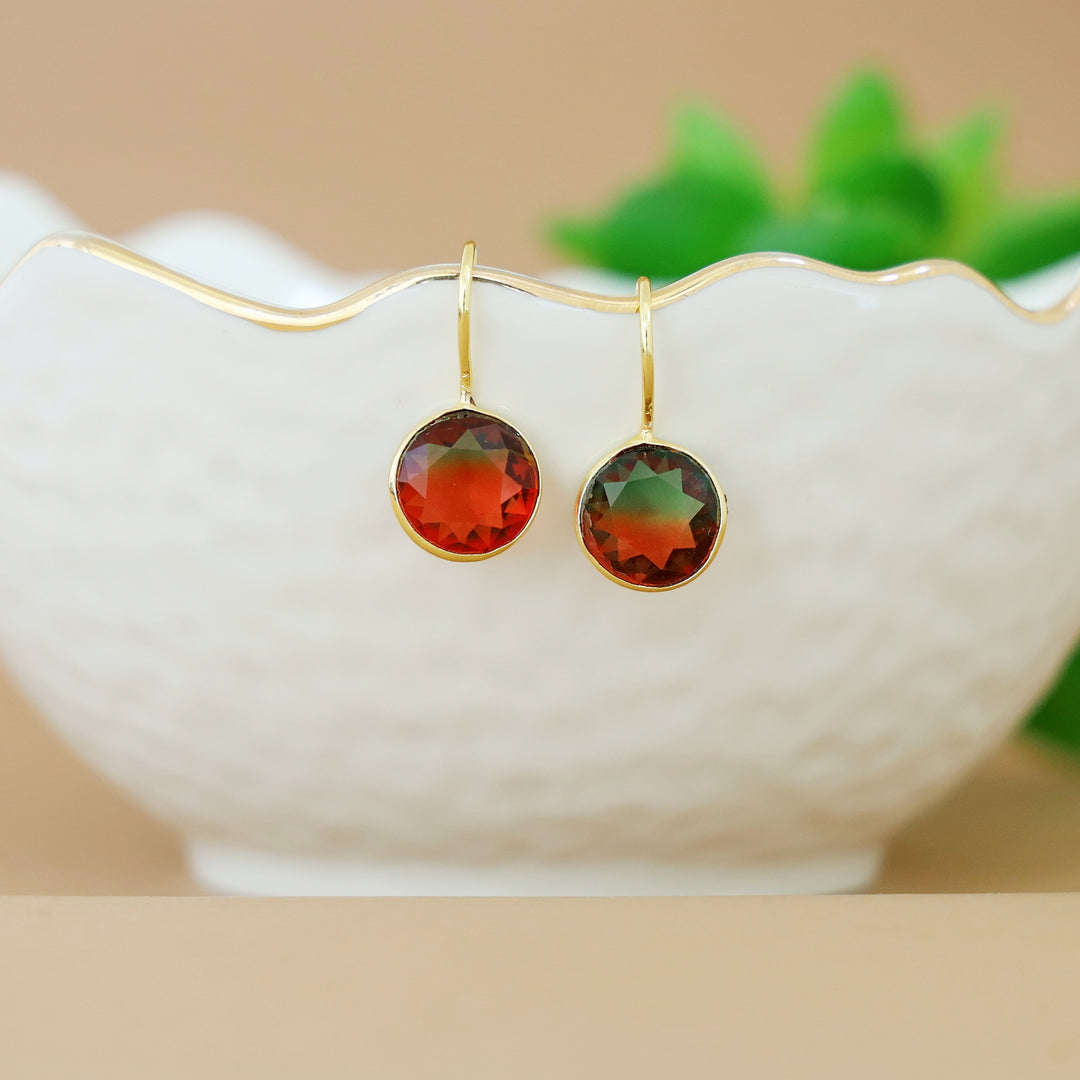 Glossy Round Drop Ametrine Stone Earring