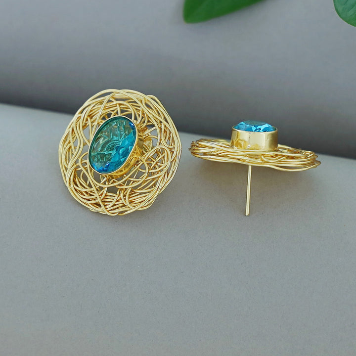 Golden Wired Oval Glossy Stone Earring