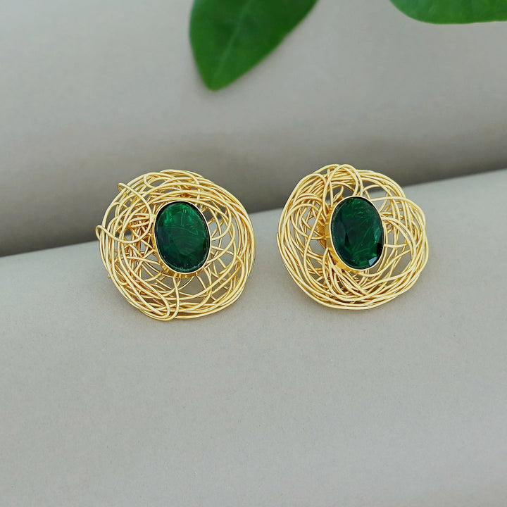 Golden Wired Oval Glossy Stone Earring