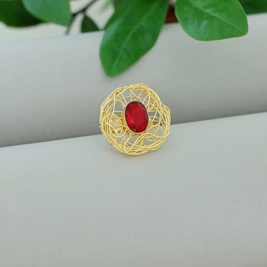 Golden Wired Glossy Stone Ring