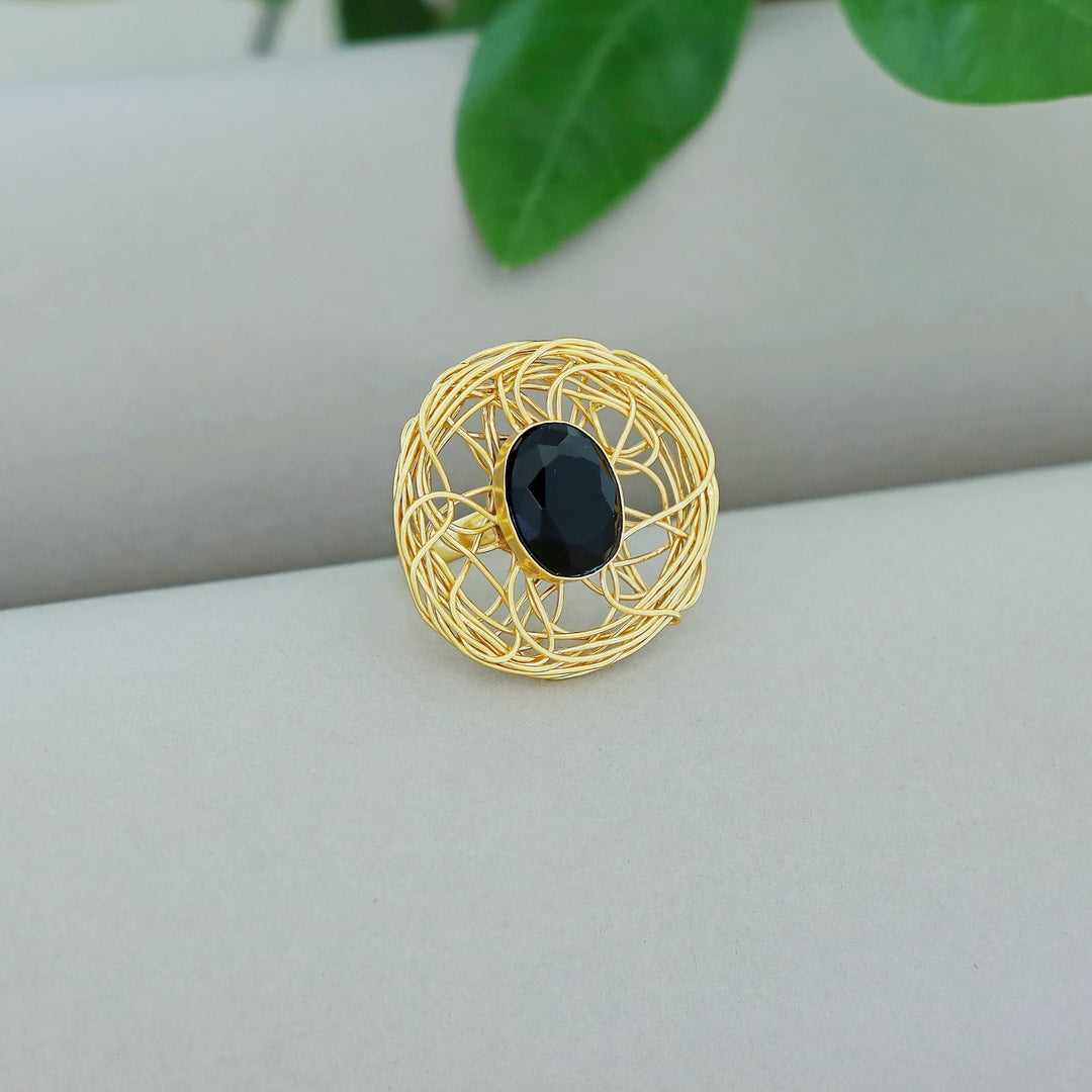 Golden Wired Glossy Stone Ring