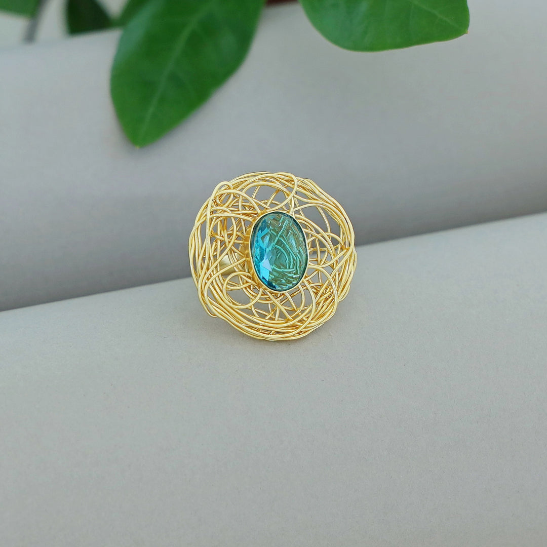 Golden Wired Glossy Stone Ring
