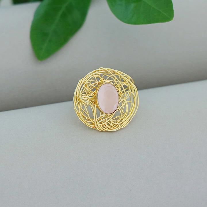 Golden Wired Glossy Stone Ring