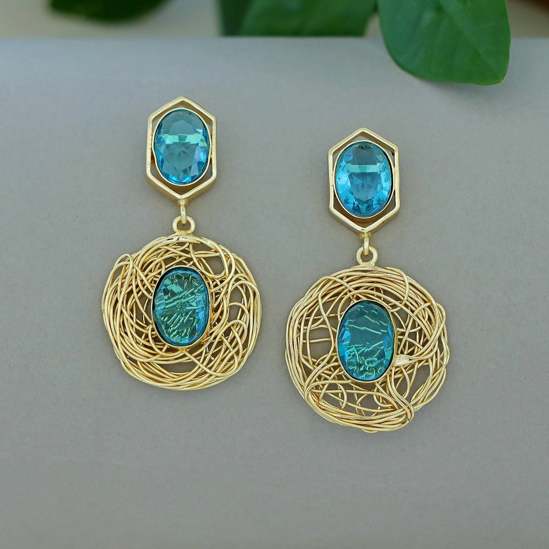 Golden Wired Dual Oval Glossy Stone Earring